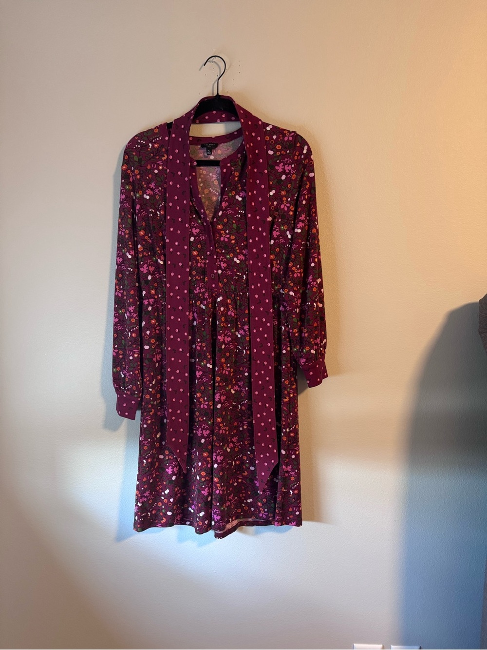 Talbots Floral Long Sleeved Burgundy Dress